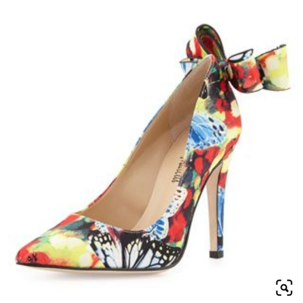Neiman Marcus Multicolor Butterfly Print Bow Accent Pumps - Picture 16 of 16